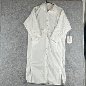 NWT NATION LTD Drawstring Waist Dolman Sleeve White Shirt Dress Size S